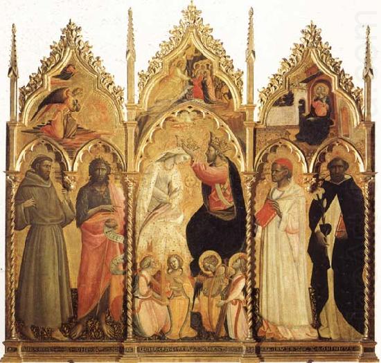 The Coronation of the Virgin with Four Angel Musicians,and SS.Francis and John the Baptist,ivo and Dominic, Giovanni dal ponte